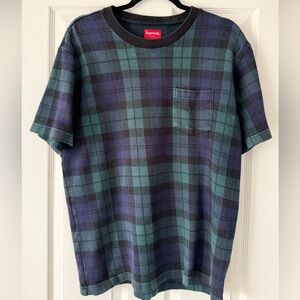 Supreme Men's Jacquard Tartan Plaid Tee - Blue and Green